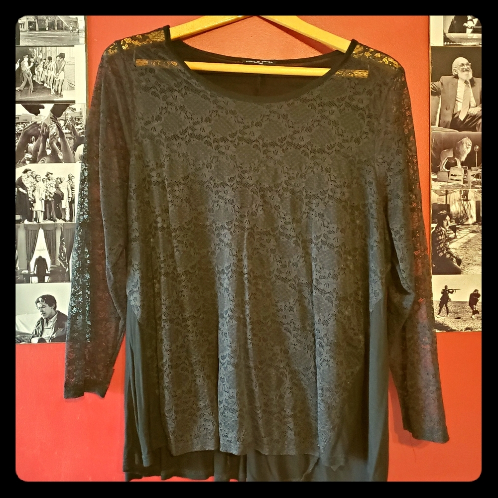 Soft and Lacy Black Plus Long Sleeve Top